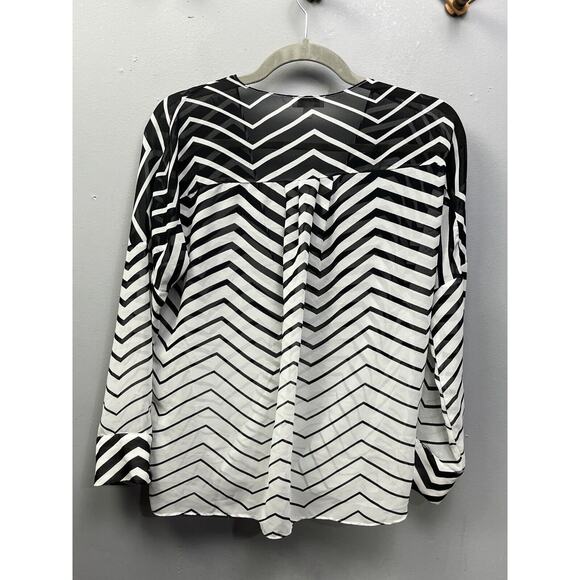 Charming Charlie Top Womens size small black white sheer blouse Striped Wrap - Picture 2 of 6